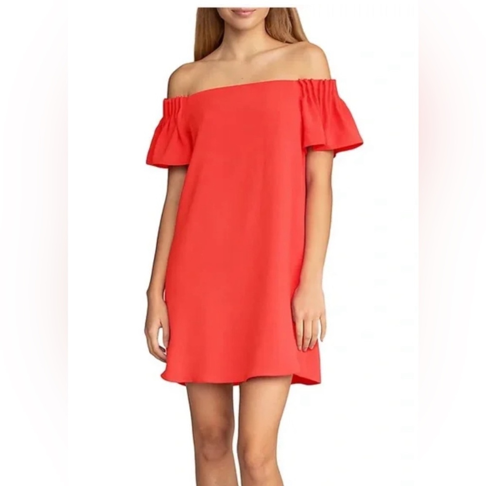 Trina Turk Orange Off shoulder Exceptional Mini Dress New But Missing the tags